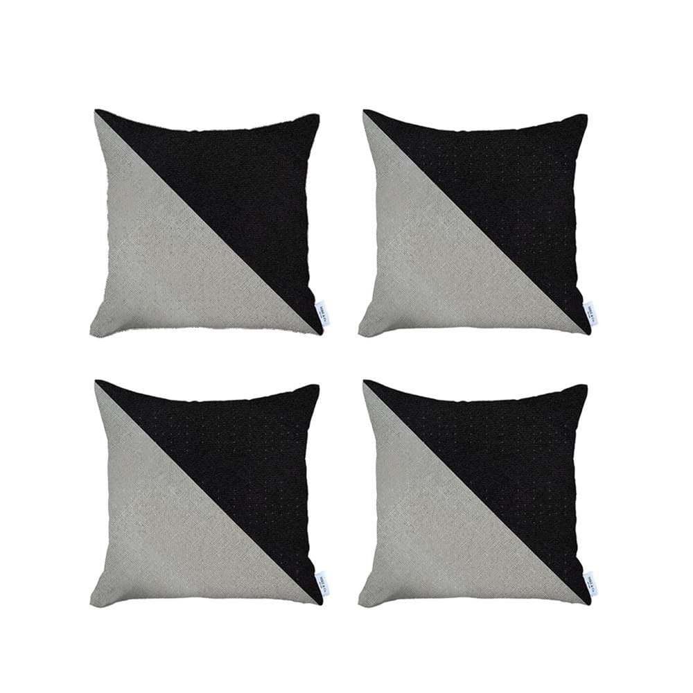 Ivory and Black Euro Polyester Pillow Covers, Set of 4