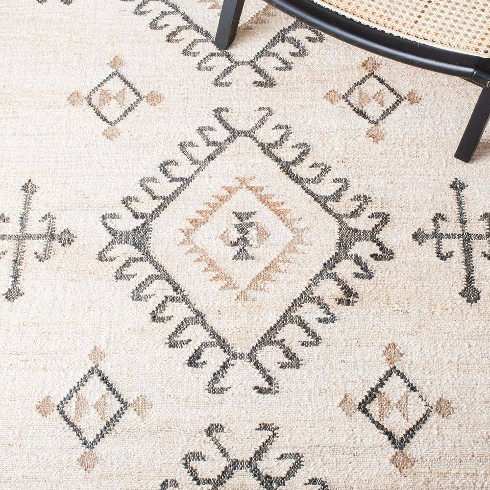 Ivory and Black Wool Tribal Runner Rug, 2'3" x 9'