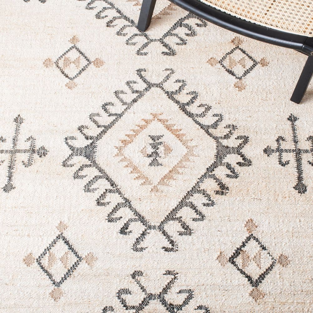 Bohemian Nomad Black & Ivory Handwoven Kilim Square Rug - 7'