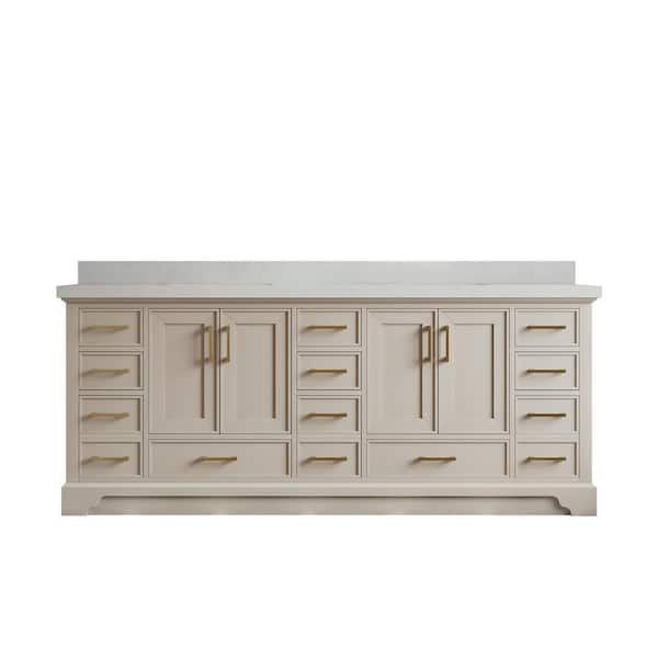 Willow Collections Charlotte 84 in. Double Sink Freestanding Black Top Bath Vanity with Carrara Qt. Top Unassembled
