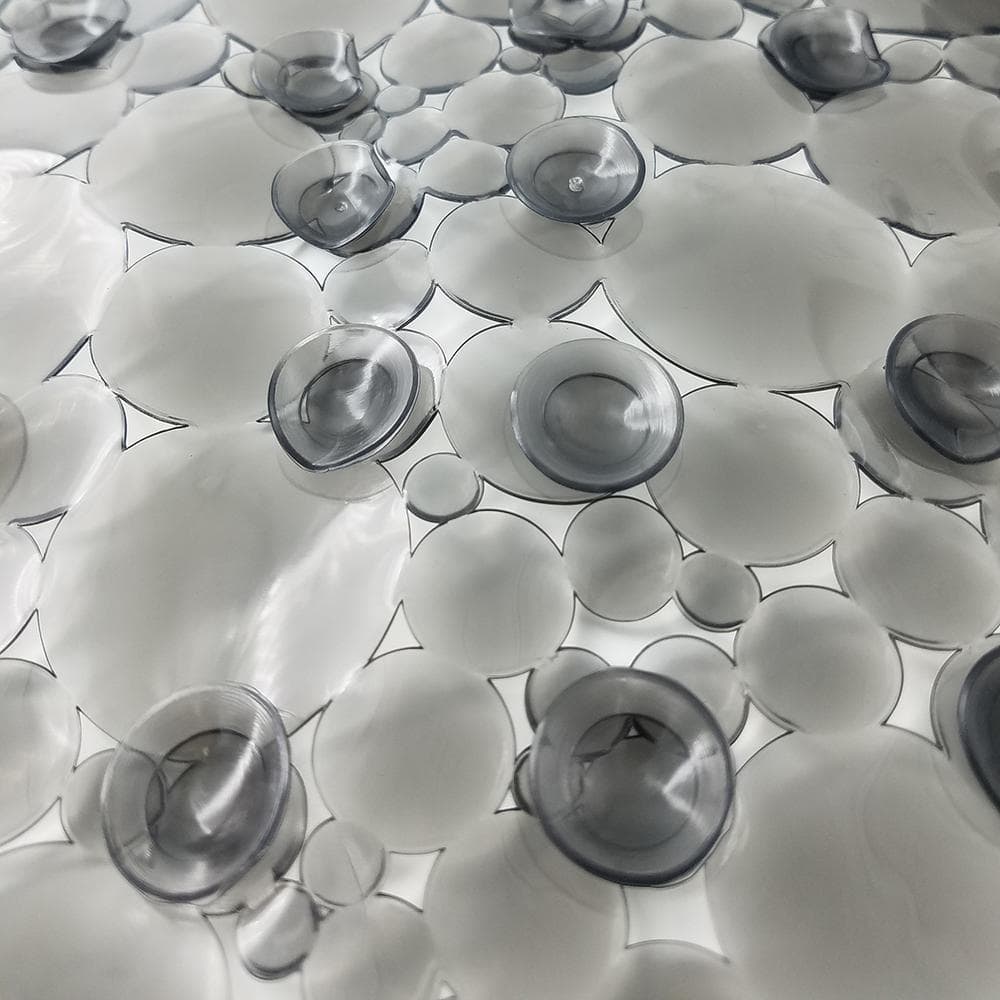 Gray PVC Non-Slip Square Shower Mat with Bubble Design