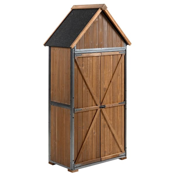32.3 in. W x 21 in. D x 67 in. H Wood Outdoor Storage Cabinet, Garden Shed Tool Shed with Metal Frame Structure