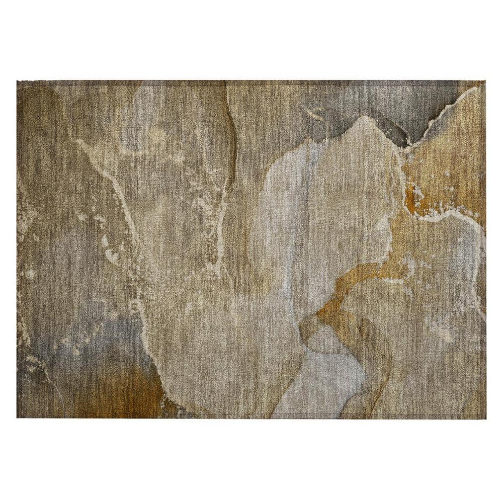 Brown Beige and Gold 2 ft. x 3 ft. Woven Abstract Polyester Rectangle Indoor/Outdoor Area Rug price history on PriceWatchPro