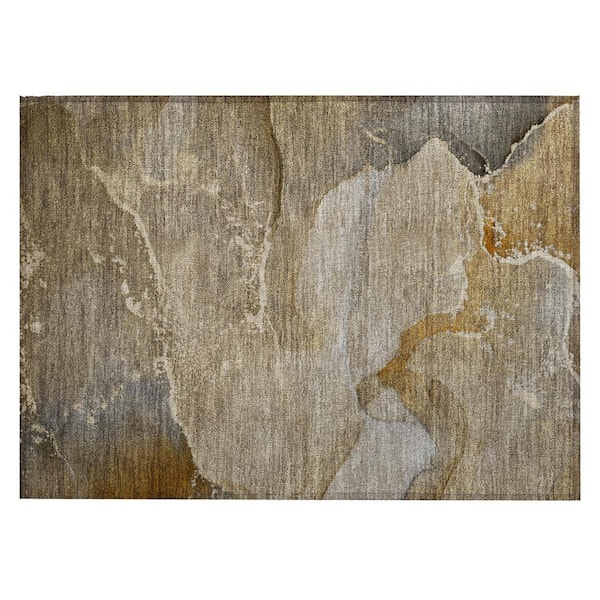 Brown Beige and Gold 2 ft. x 3 ft. Woven Abstract Polyester Rectangle Indoor/Outdoor Area Rug