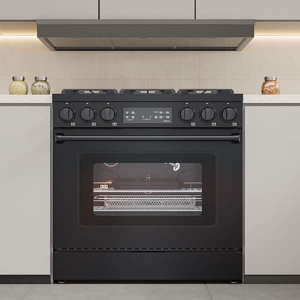 36 in. 6-Burner Slide-In Gas Range with 6.0 cu. ft. Oven, Steam Clean, Air Fry and LP Conversion Kit in Black