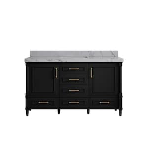 Hudson 60 in. W x 22 in. D x 36 in. H Single Sink Bath Vanity in Black with 2 in. Venatino Quartz Top