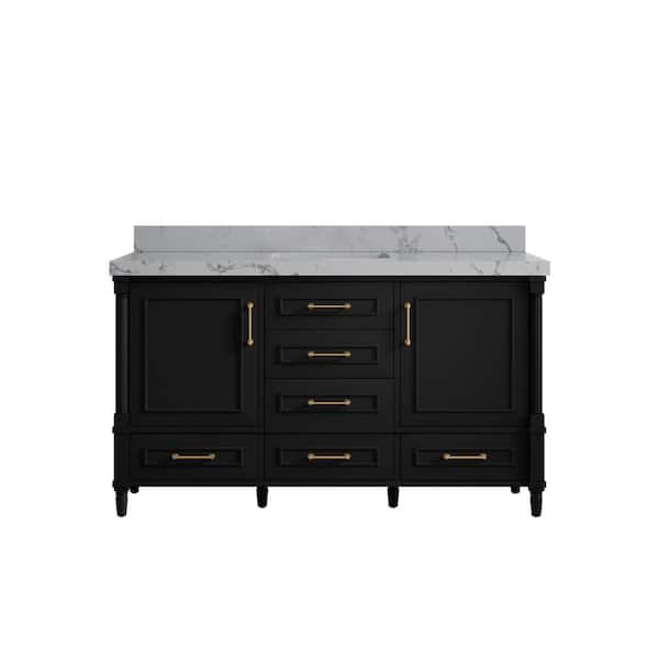 Willow Collections Hudson 60 in. W x 22 in. D x 36 in. H Single Sink Bath Vanity in Black with 2 in. Venatino Quartz Top