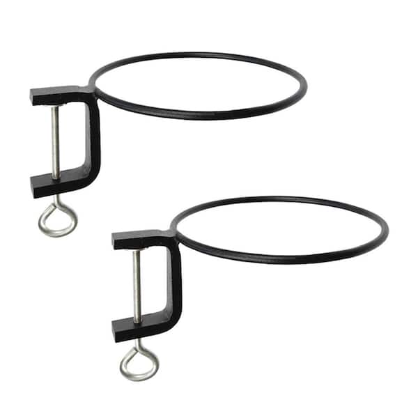 Black Powdercoat 8-Inch Clamp-On Flower Pot Ring, Set of Two