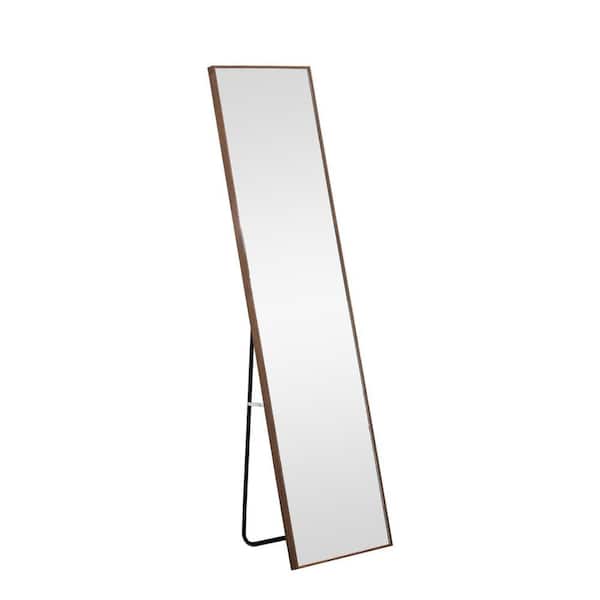 Brown 15 in. W x 58 in. H Rectangle Wood Full Length Mirror, Retro Elegant HD Explosion-Proof Anti-Collision Dressing