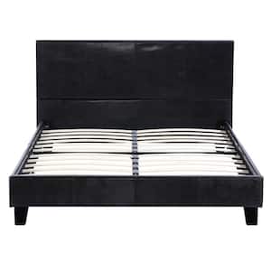 Modern PU and Iron Bed Frame Black Twin Wood Support
