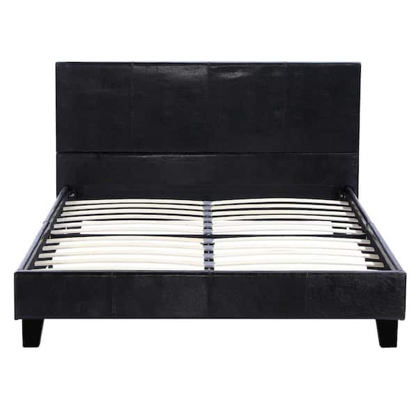 Outopee Modern PU and Iron Bed Frame Black Twin Wood Support
