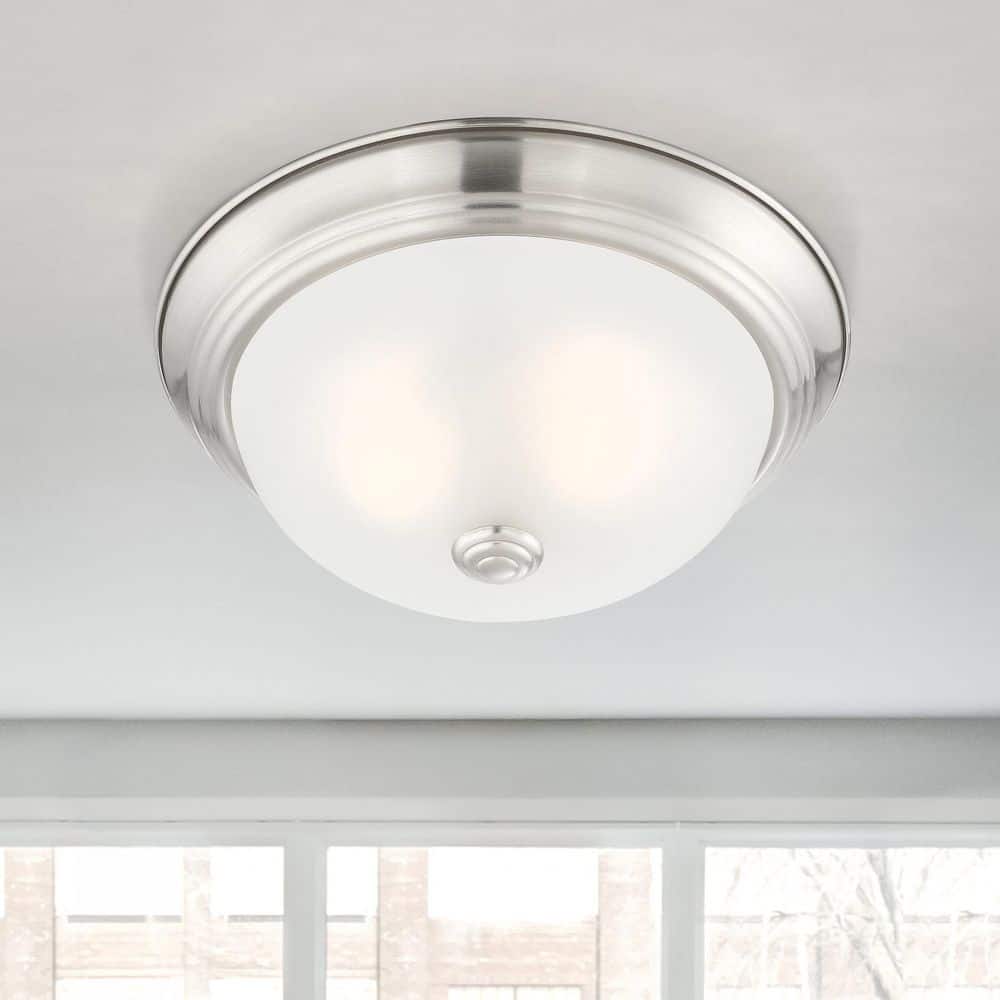 Reedley 11 in. Traditional Satin Platinum Medium-Base (E26) Bulb Flush Mount for Kitchens price history on PriceWatchPro