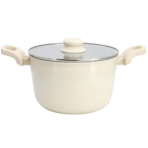Barnsdall 5 qt. Ceramic Nonstick Aluminum Stock Pot with Lid in Cream