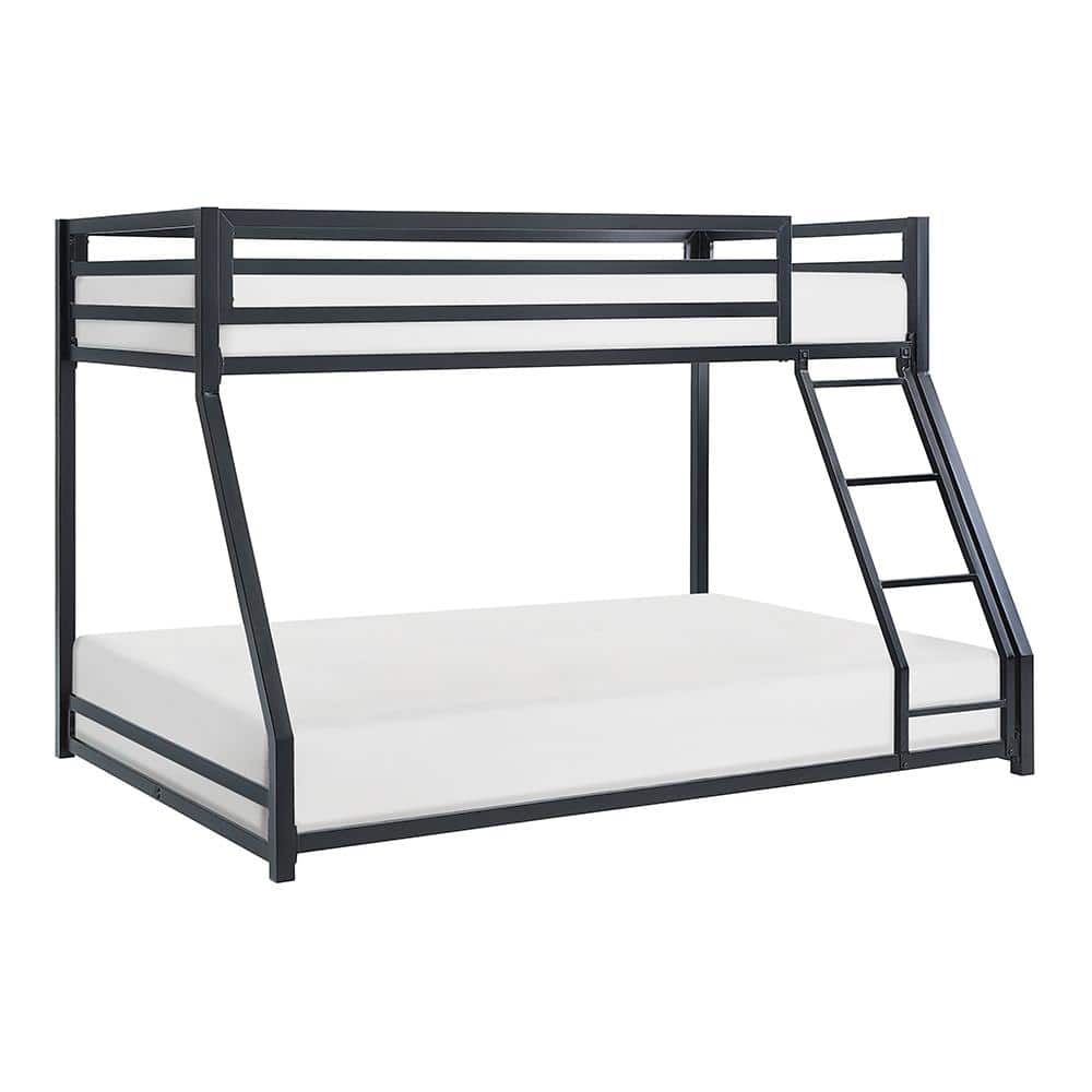 Black Metal Twin Over Full Bunk Bed with Ladder