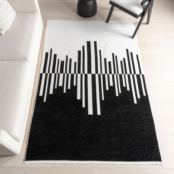 Olea SuperiorWash Abstract Machine Washable Area Black/Cream 4 ft. x 6 ft. Indoor Area Rug