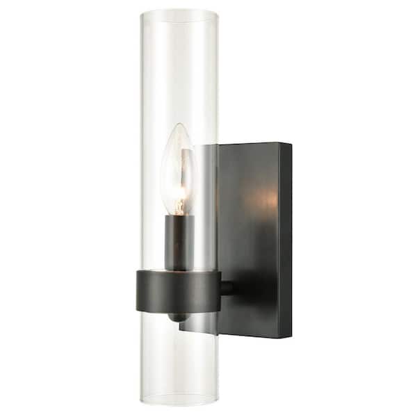 CLAXY 10.24 in. 1-Light Black Modern Wall Sconce with Standard Shade