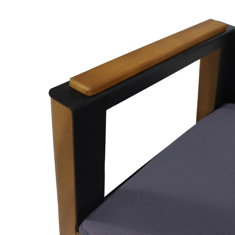 Teak Brown and Black Wood Dining Armchair with Cushions