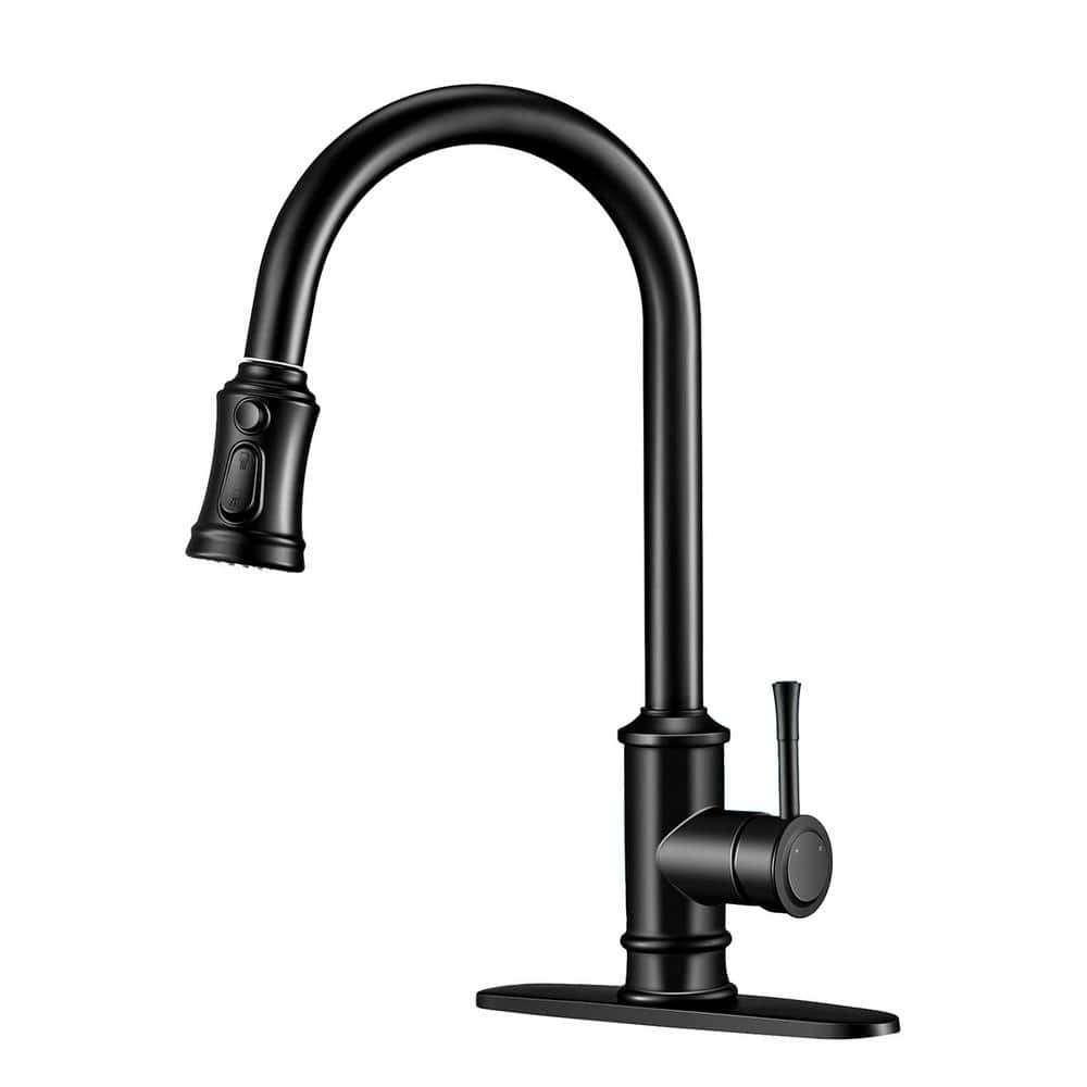 3-Modes Single Handle Pull Down Sprayer Kitchen Faucet Stainless Steel No Lead in Black -  Maincraft, DR-KF07