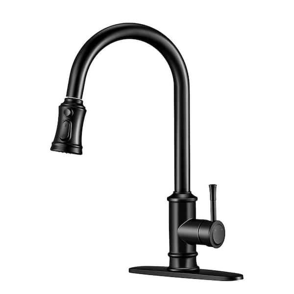 Maincraft 3-Modes Single Handle Pull Down Sprayer Kitchen Faucet Stainless Steel No Lead in Black