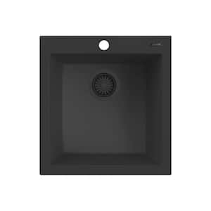 EpiGranite Midnight Black Granite Composite 18 x 20 in. 3-Hole Drop-In Topmount Bar Sink
