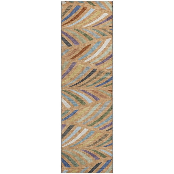 Mayfield Premium Machine Washable Abstract AMF2475 Copper 2 ft. x 7 ft. Runner Rug