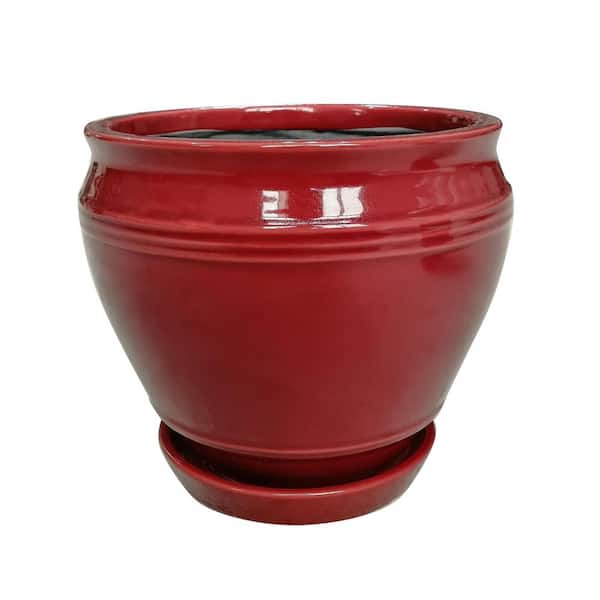 Collins 12 qt. Ceramic Indoor Planter (L x 12 in. W x 12 in. H x 10.4 in.) in Oxblood Finish