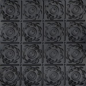 Crowning Glory Satin Black 2 ft. x 2 ft. Decorative Tin Style Nail Up Ceiling Tile (48 sq. ft./case)