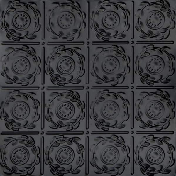 Crowning Glory Satin Black 2 ft. x 2 ft. Decorative Nail Up Tin Ceiling Tile (48 sq. ft./case)