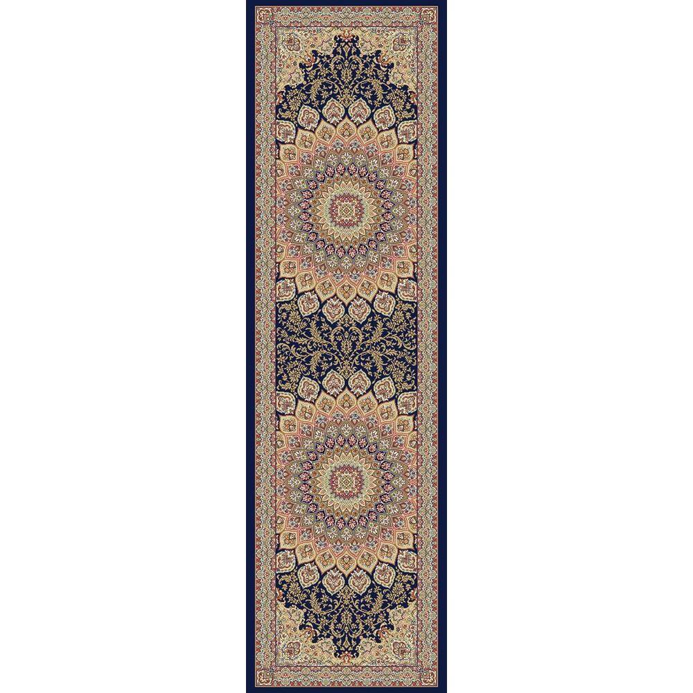 Traditional Blue Polypropylene Runner Rug with Medium Pile