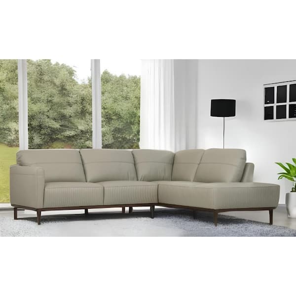 HomeRoots 103 in. Square Arm 2-piece Leather L-Shaped Sectional Sofa in. Light Green