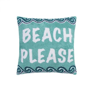 Beach Days Teal Navy White BEACH PLEASE 18 in. x 18 in. Throw Pillow