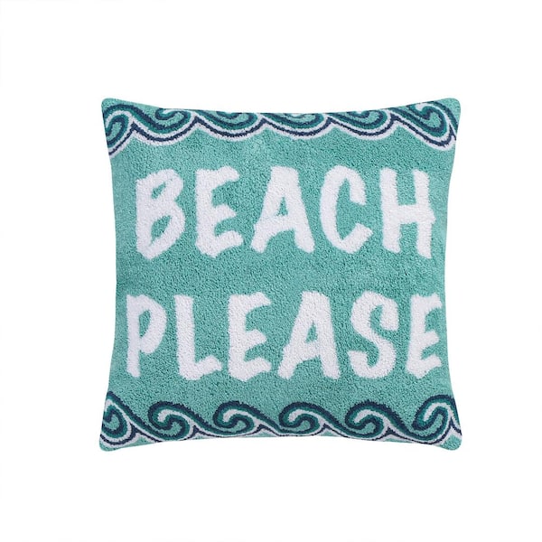 LEVTEX HOME Beach Days Teal Navy White BEACH PLEASE 18 in. x 18 in. Throw Pillow