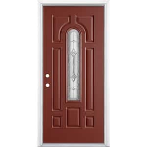 36 in. x 80 in. Providence Center Arch Red Bluff Right-Hand Painted Smooth Fiberglass Prehung Front Door w/ Brickmold