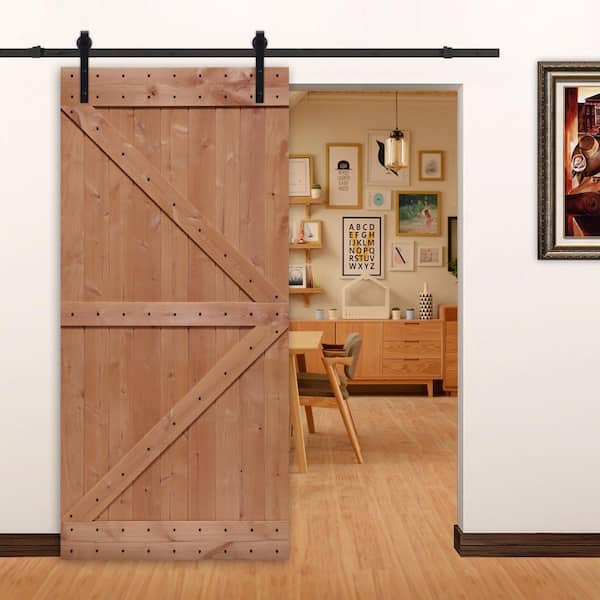 40 in. x 84 in. Ready-to-Assemble British Brace Hardwood Interior Sliding Barn Door Slab with Hardware Kit