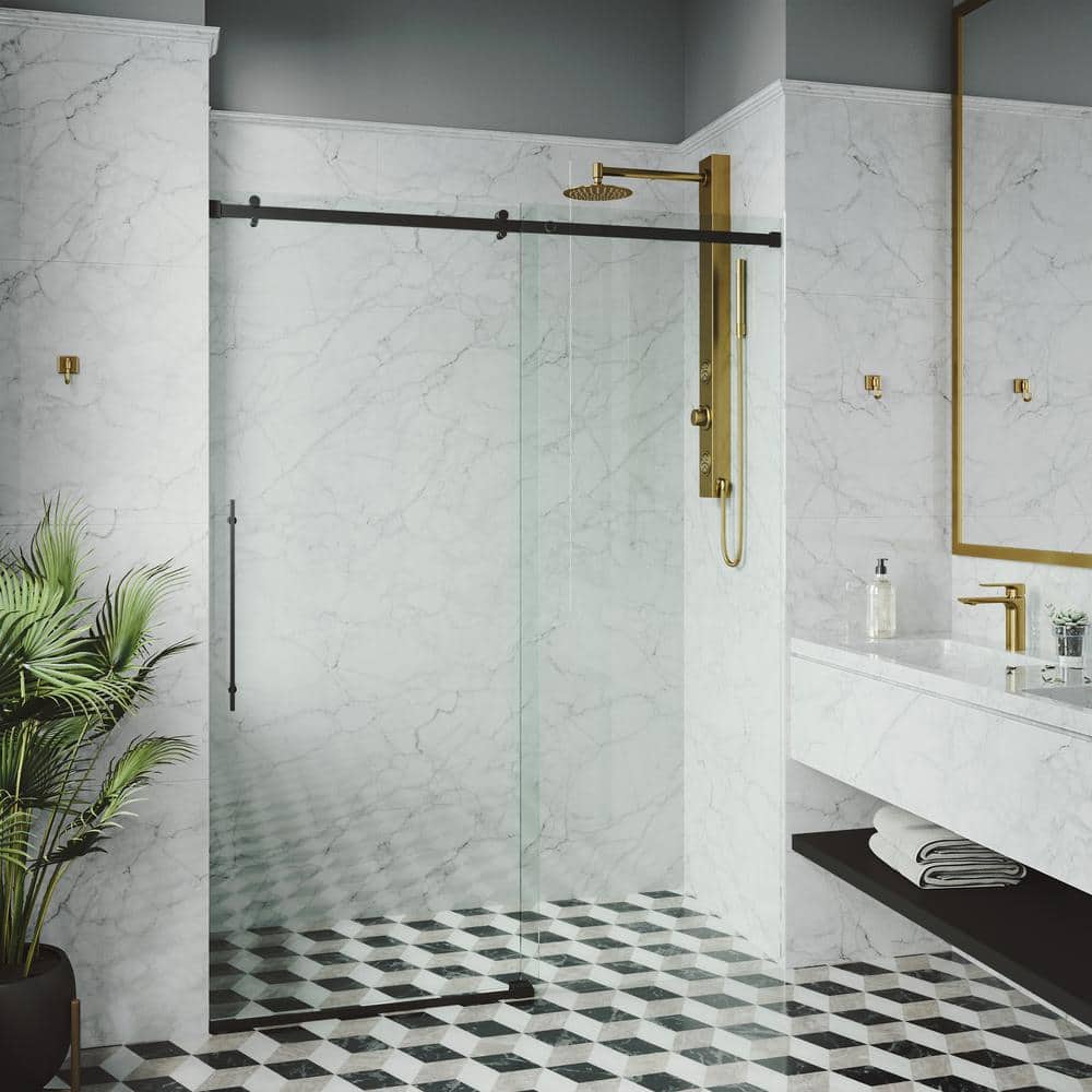 Luca 60" Matte Black Frameless Sliding Shower Door with Clear Glass