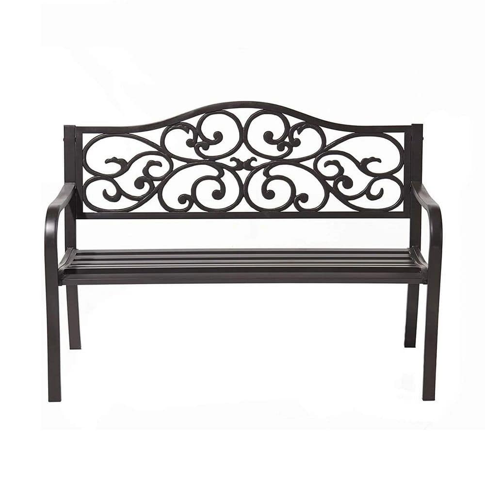 TIRAMISUBEST 2-Person Metal Outdoor Bench with Floral Design Backrest ...