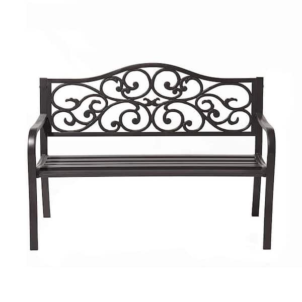 TIRAMISUBEST 2-Person Metal Outdoor Bench with Floral Design Backrest ...