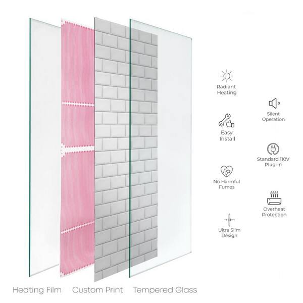 Heat Storm Glass Heater 500 Watt Radiant Wall Hanging Decorative Glass Heat Panel Metropolitan Wall Hs 1648 V