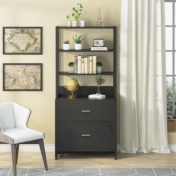 BYBLIGHT Atencio 2-Drawer Black Wood 29.5 in. W Vertical File