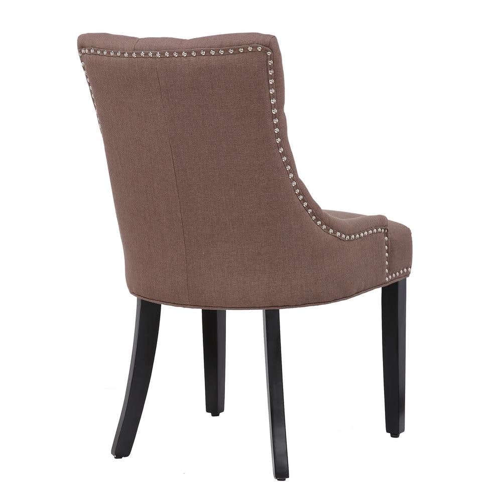 Brown Linen Upholstered Tufted Side Chair with Wood Legs