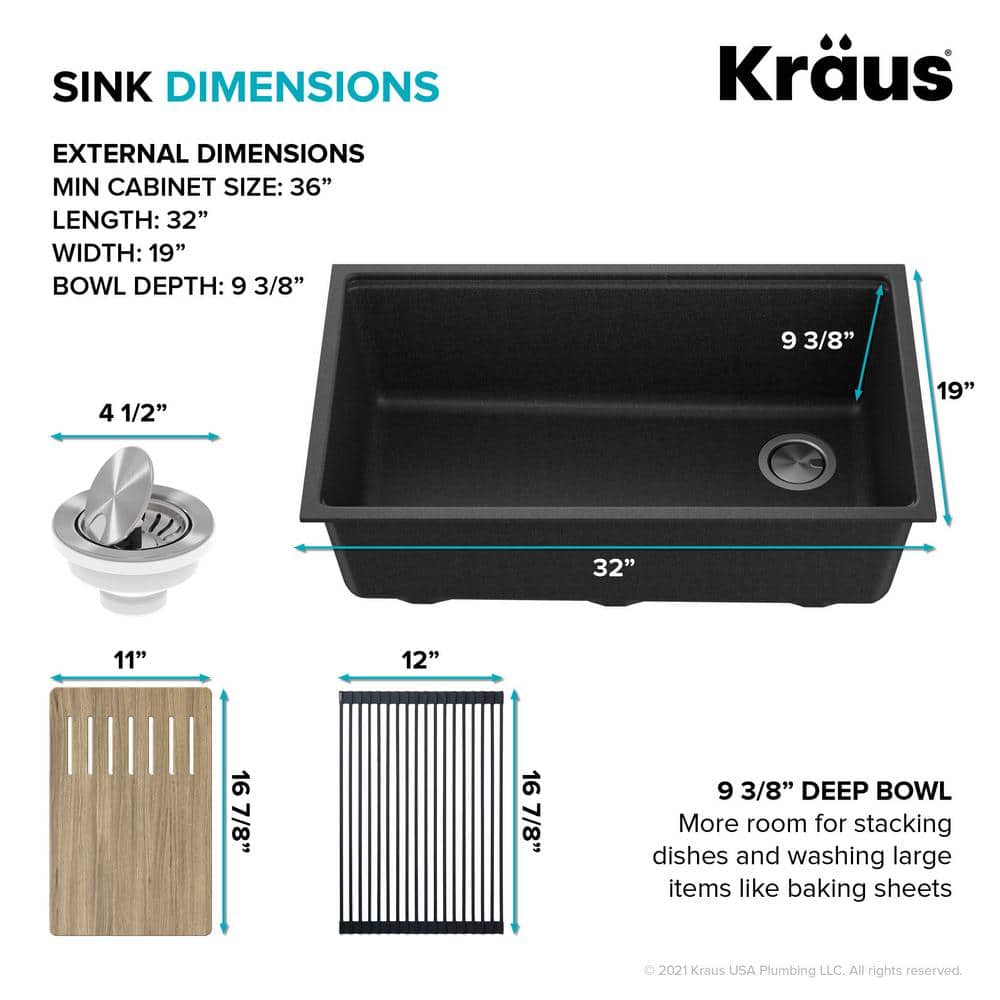Metallic Black Quartz Composite Single Bowl Drop-in Kitchen Sink