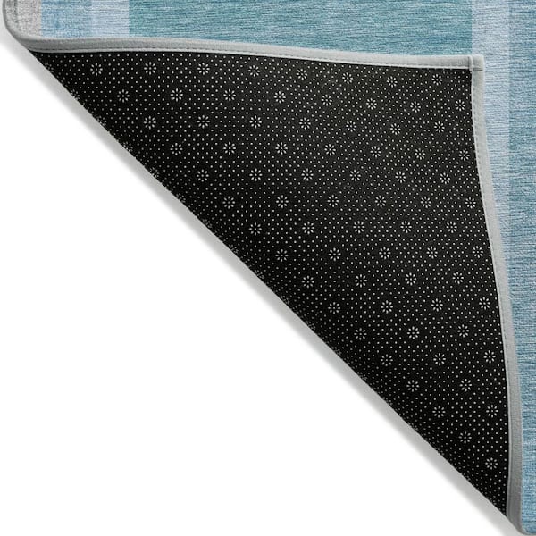 Teal Blue 9 ft. x 12 ft. Woven Abstract Polyester Rectangle Indoor / Outdoor Area Rug