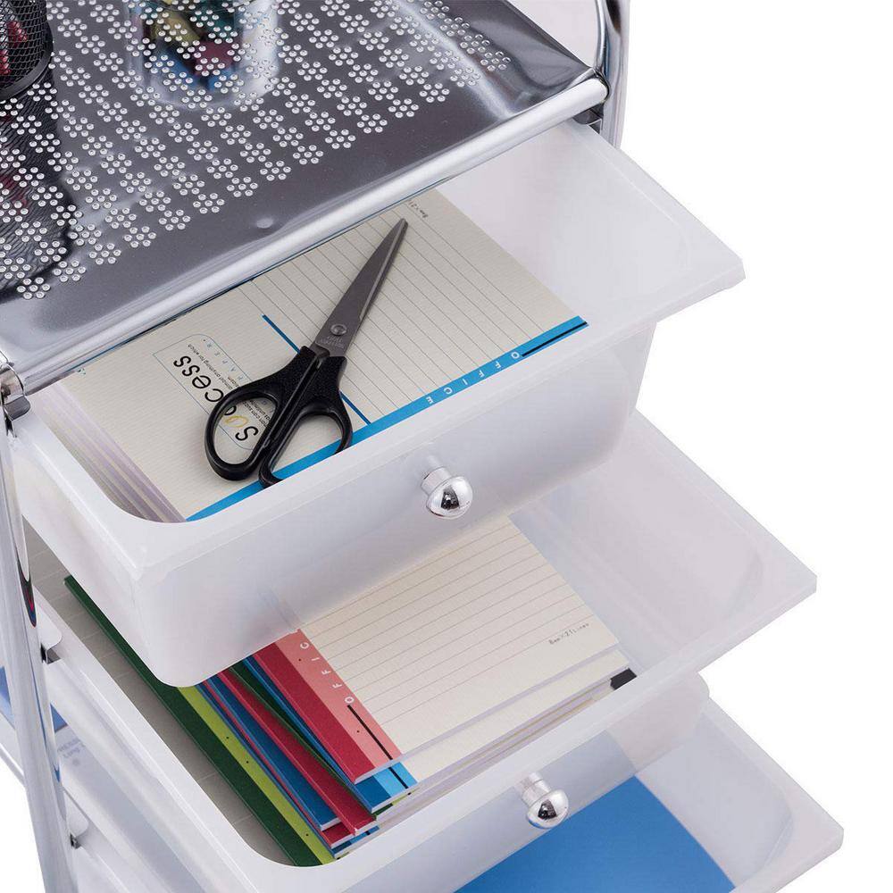 White 3-Drawer Rolling Storage Cart with Chrome Frame