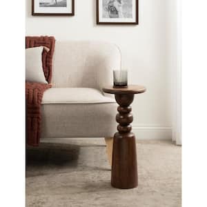 Tirollo 9.5 in. Walnut Brown Round Solid Wood End Table