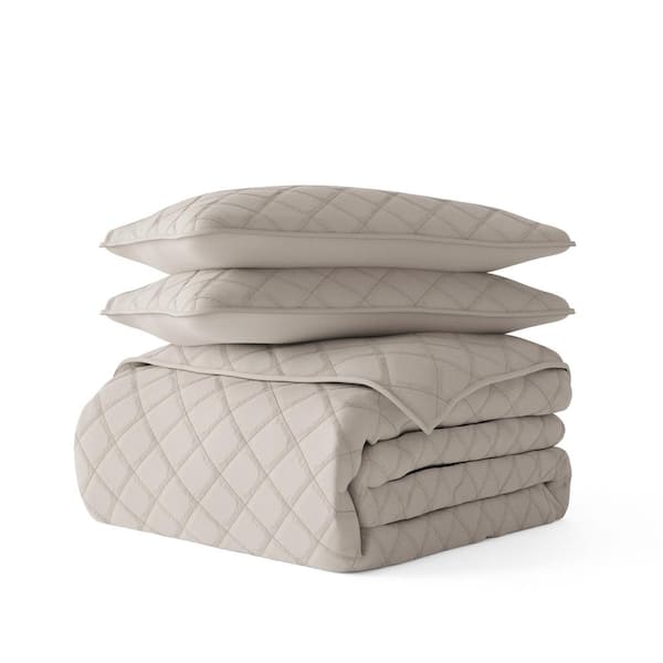 All Season 3-Pcs Diamond Stitch Microfiber Quilt Set with Shams