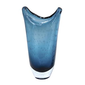 U-Shaped Glass Vase - 7 in. W x 6 in. L x 14 in. H - Blue