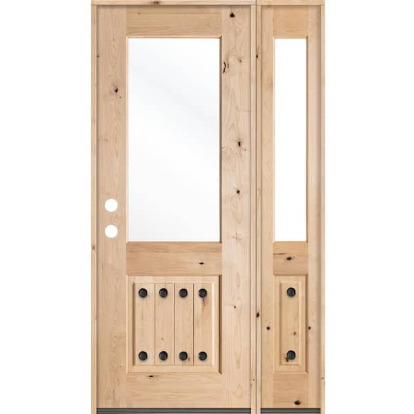 Krosswood Doors 50 in. x 96 in. Mediterranean Knotty Alder Half Lite Unfinished Right-Hand Inswing Prehung Front Door Right Sidelite
