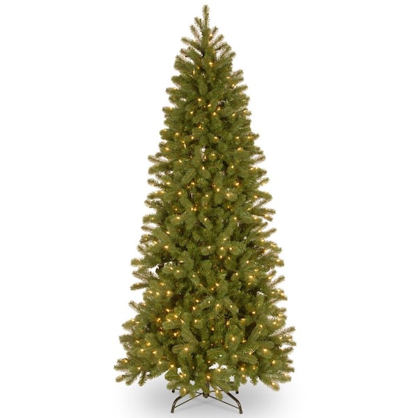 Photo 1 of 7 ft. Feel Real Downswept Douglas Fir Pencil Slim Hinged Tree with 300 Dual Color LED Lights