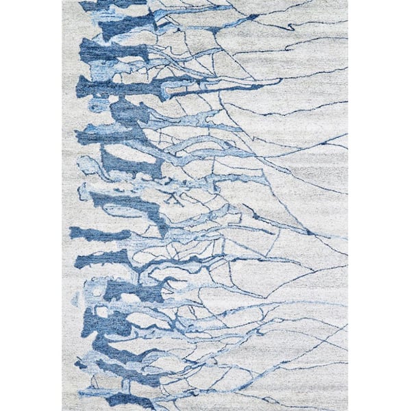 7 ft. x 9 ft. Blue and Ivory Abstract Hand Tufted Area Rug