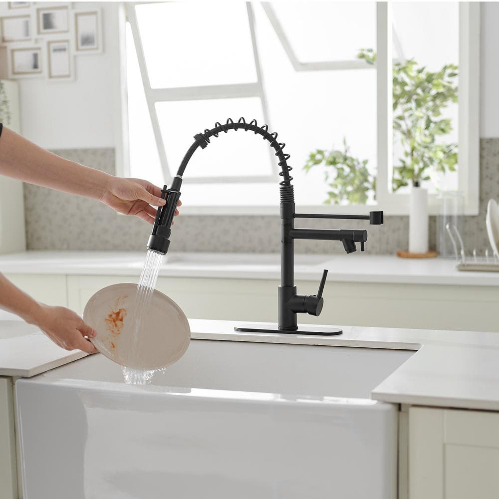 Matte Black High-Arc Kitchen Faucet with Pull-Out Spray